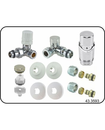 Riko Luxe thermostatische radiator aansluitset, haaks verkeerd links, chroom