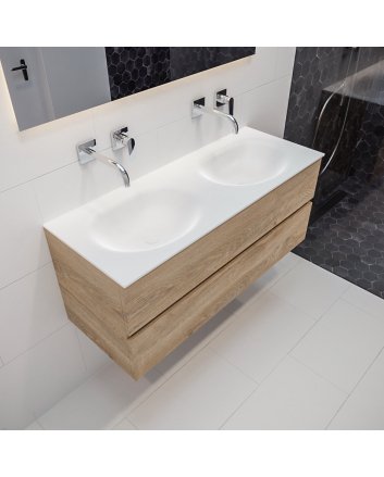 Mondiaz Vica 120 badmeubel washed oak 2 lades Moon dubbel geen kraangat