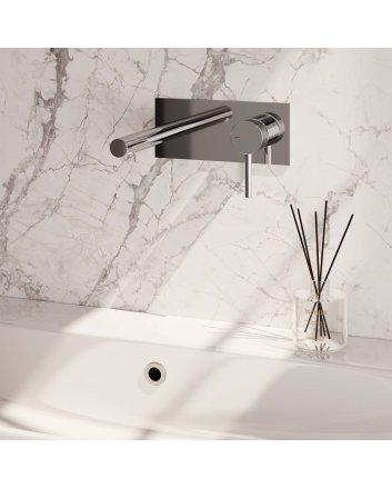 BRAUER Chrome Carving inbouw wastafelmengkraan met rechte uitloop en afdekplaat model A1 chroom