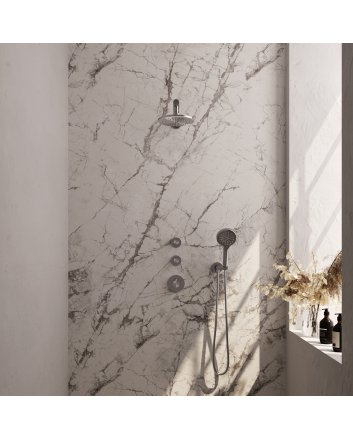 BRAUER Brushed Edition thermostatische inbouw regendouche SET 07 met 20 cm douchekop en rechte muurarm en 3-standen handdouche en doucheslang en wandaansluitbocht RVS geborsteld PVD