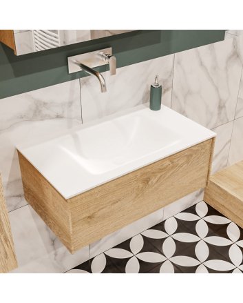 Mondiaz Lush 80 badmeubel washed oak 1 lade wastafel midden geen kraangat