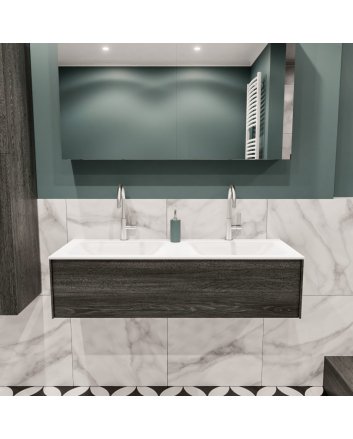 Mondiaz Lush 120 badmeubel antracite 1 lade wastafel Cloud dubbel 2 kraangaten