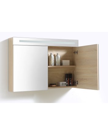 Sani DeLuxe Spiegelkast met LED verlichting incl. opbouw stopcontact schakelaar 80 Light Wood