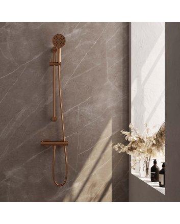 BRAUER Copper Edition opbouw douche thermostaatkraan SET 02 met glijstang en 3-standen handdouche en doucheslang koper geborsteld PVD
