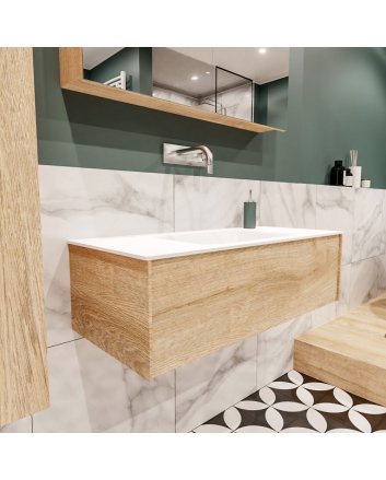 Mondiaz Lush 100 badmeubel washed oak 1 lade wastafel midden geen kraangat