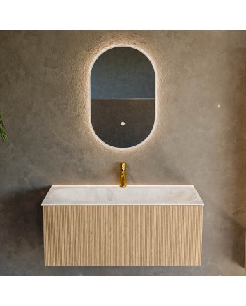 Mondiaz Kurve-Dlux 100cm badmeubel kleur Oak met 1 lade en 0 deuren. Wastafel Big medium Midden 1 kraangat Frappe.