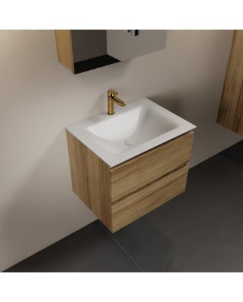 Mondiaz Aivy 60cm badmeubel Chai, wastafel Talc solid surface midden 1 kraangat met spiegelkast