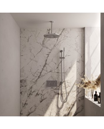 BRAUER Chrome Edition thermostatische inbouw regendouche met drukknoppen SET 66 met 30 cm douchekop en plafondarm en staaf handdouche en doucheslang en geïntegreerde glijstang chroom