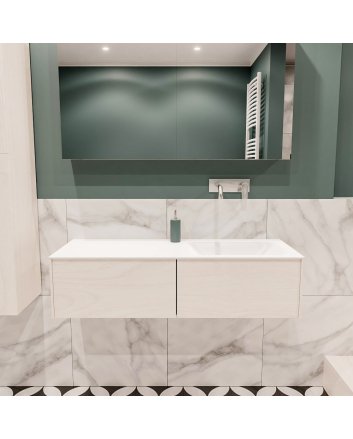Mondiaz Lush 120 badmeubel underlayment 2 lades wastafel rechts geen kraangat