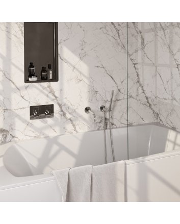 BRAUER Chrome Edition thermostatische inbouw badkraan met drukknoppen SET 03 met uitloop en staaf handdouche en doucheslang en wandaansluitbocht chroom
