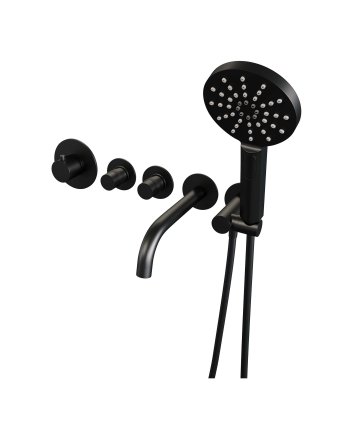 BRAUER Black Edition thermostatische inbouw badkraan SET 02 met uitloop en 3-standen handdouche en doucheslang en wandaansluitbocht mat zwart