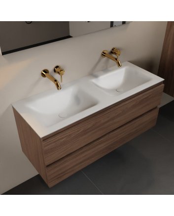 Mondiaz Aivy 120cm badmeubel Mocha, wastafel Talc solid surface dubbel zonder kraangat