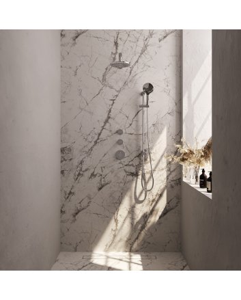 BRAUER Chrome Edition thermostatische inbouw regendouche SET 19 met 20 cm douchekop en rechte muurarm en 3-standen handdouche en doucheslang en geïntegreerde glijstang chroom
