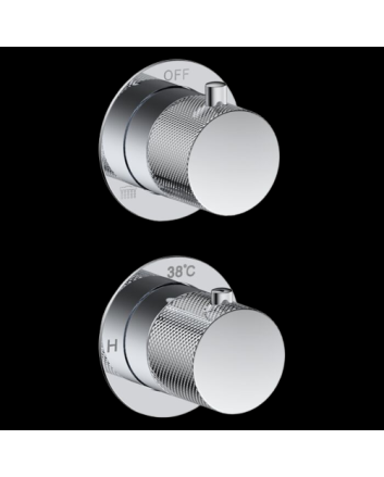 Sani DeLuxe Badset inbouw met box thermostaat, muurbevestiging / doucheslang, staafhanddouche / afwerkringen / rond Chroom met geribbeld knop