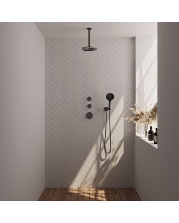 BRAUER Gunmetal Edition thermostatische inbouw regendouche SET 11 met 20 cm douchekop en plafondarm en 3-standen handdouche en doucheslang en wandaansluitbocht gunmetal geborsteld PVD