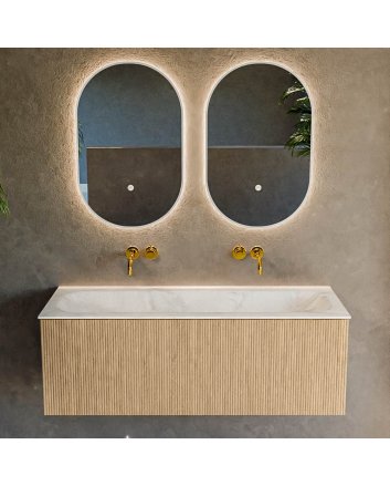 Mondiaz Kurve-Dlux 120cm badmeubel kleur Oak met 1 lade en 0 deuren. Wastafel Big large Midden zonder kraangat Ostra.