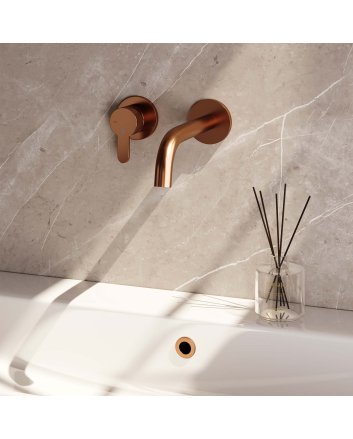 BRAUER Copper Edition inbouw wastafelmengkraan met gebogen uitloop en rozetten model D2 koper geborsteld PVD