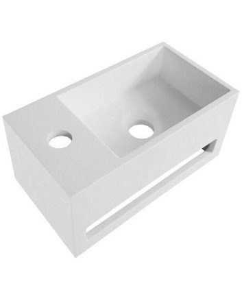 Hunk & Müeller Solid Surface Wastafel Met Handdoekhouder En Kraangat Links (35,8x20,5x15,7cm) - Wit