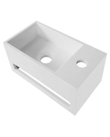 Hunk & Müeller Solid Surface Wastafel Met Handdoekhouder En Kraangat Rechts (35,8x20,5x15,7cm) - Wit