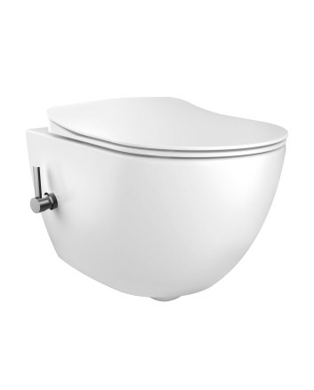 Hunk & Müeller Design Rimoff Ophang Wc Met Rvs Sproeier (Bidet) + Koud Waterkraan - Wit (zonder zitting)