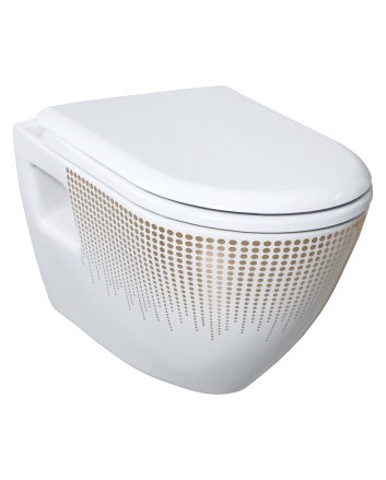 Hunk & Müeller Design Ophang Wc Met Rvs Sproeier (Bidet), Wit Met Goud Decoratie