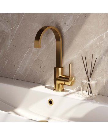 BRAUER Gold Edition hoge opbouw wastafelmengkraan met draaibare platte uitloop model A goud geborsteld PVD