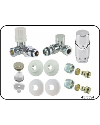 Riko Luxe thermostatische radiator aansluitset, haaks verkeerd rechts, chroom