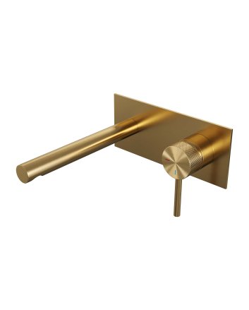 BRAUER Gold Carving inbouw wastafelmengkraan met rechte uitloop en afdekplaat model A1 goud geborsteld PVD