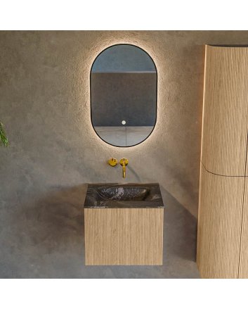 Mondiaz Kurve-Dlux 50cm badmeubel kleur Oak met 1 lade en 0 deuren. Wastafel Grunne Midden zonder kraangat Lava.