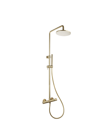 Sani DeLuxe Doucheset opbouw thermostatisch (in hoogte verstelbaar) rond Goud Geborsteld met geribbeld knop