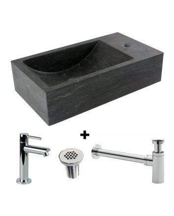 Sani DeLuxe Fonteinset Natuursteen Recto 40x22x10 cm, links