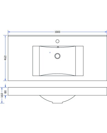 Wiesbaden Tigris wastafel enkel met 1 kraangat 100x46x8 cm kunstmarmer glans wit