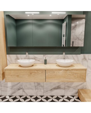 Mondiaz Lush 180 badmeubel washed oak 2 lades Barco dubbel 2 kraangaten