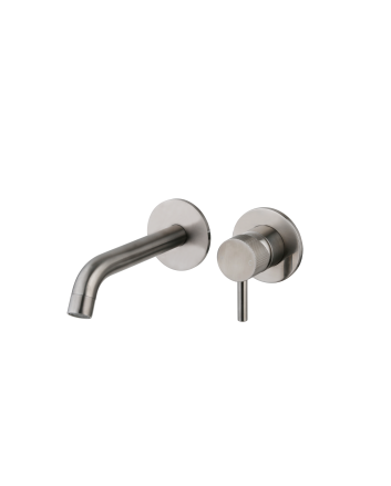 Sani DeLuxe Wastafelmengkraan inbouw met box rond Gun Metal met geribbeld knop