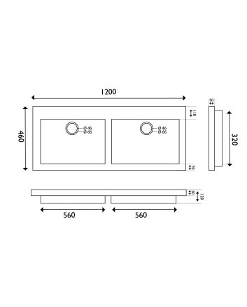 Wiesbaden Raw wastafel dubbel zonder kraangaten 120x46x5 cm hardsteen gezoet