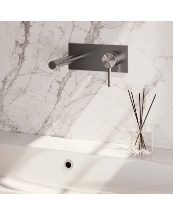 BRAUER Brushed Edition inbouw wastafelmengkraan met rechte uitloop en afdekplaat model A1 RVS geborsteld PVD