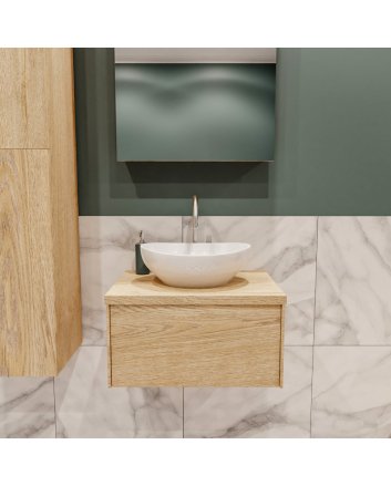 Mondiaz Lush 60 badmeubel washed oak 1 lades wastafel Barco midden 1 kraangat