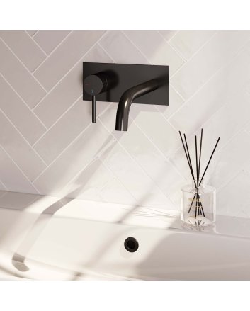 BRAUER Black Edition inbouw wastafelmengkraan met gebogen uitloop en afdekplaat model A2 mat zwart