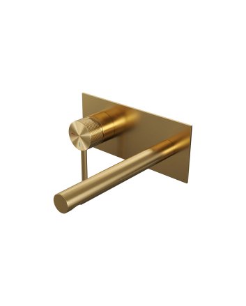 BRAUER Gold Carving inbouw wastafelmengkraan met rechte uitloop en afdekplaat model A2 goud geborsteld PVD