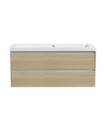 Sani DeLuxe Aktieset badmeubel PL greeploos 120 Light Wood zonder spiegel