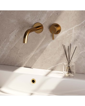 BRAUER Gold Edition inbouw wastafelmengkraan met gebogen uitloop en rozetten model E1 goud geborsteld PVD