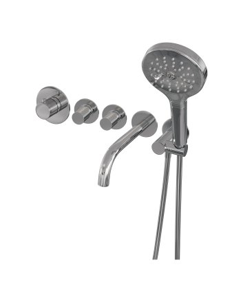 BRAUER Chrome Carving thermostatische inbouw badkraan SET 02 met uitloop en 3-standen handdouche en doucheslang en wandaansluitbocht chroom