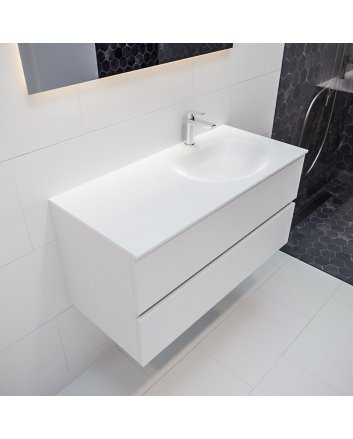 Mondiaz Vica 100cm badmeubel talc 2 lades wastafel Moon rechts met 1 kraangat