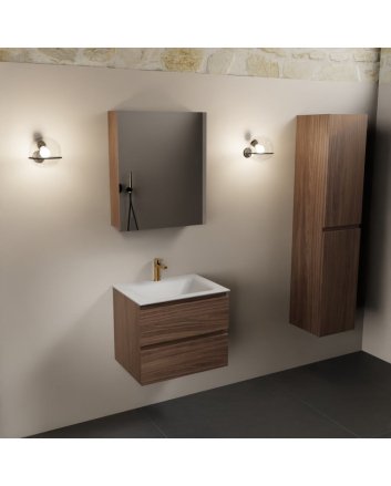 Mondiaz Aivy 60cm badmeubel Mocha, wastafel Talc solid surface midden 1 kraangat met spiegelkast