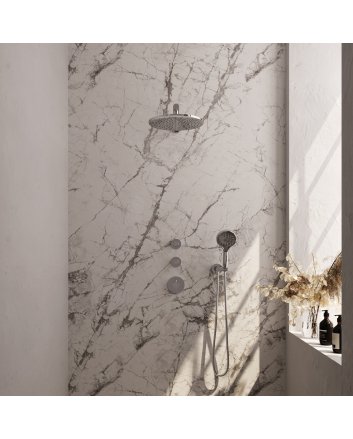 BRAUER Chrome Edition thermostatische inbouw regendouche SET 08 met 30 cm douchekop en rechte muurarm en 3-standen handdouche en doucheslang en wandaansluitbocht chroom