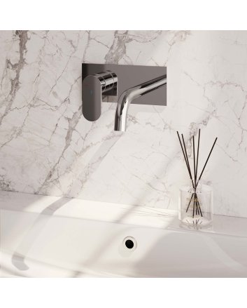 BRAUER Chrome Edition inbouw wastafelmengkraan met gebogen uitloop en afdekplaat model C2 chroom