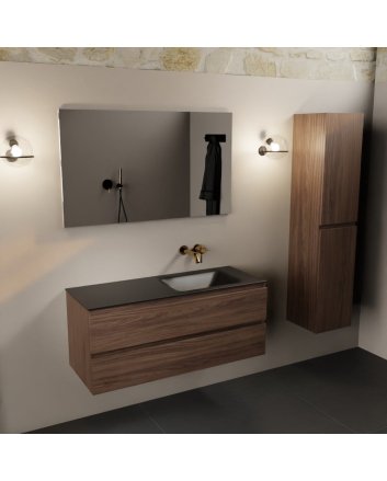 Mondiaz Aivy 120cm badmeubel Mocha, wastafel Urban solid surface rechts zonder kraangat met spiegel