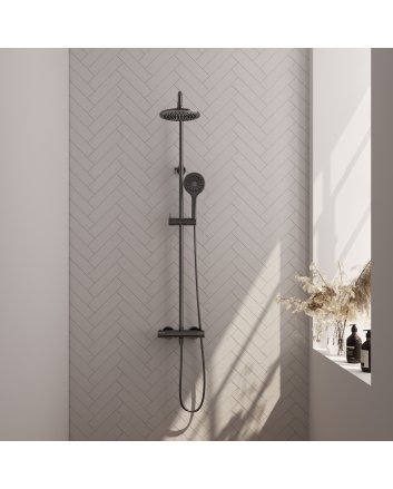 BRAUER Gunmetal Carving opbouw thermostatische regendouche SET 02 met 20 cm douchekop en 3-standen handdouche en doucheslang gunmetal geborsteld PVD