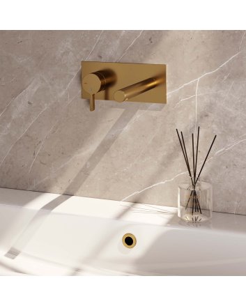 BRAUER Gold Edition inbouw wastafelmengkraan met rechte uitloop en afdekplaat model E2 goud geborsteld PVD