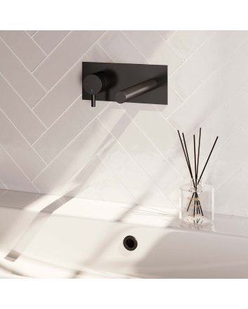 BRAUER Black Edition inbouw wastafelmengkraan met rechte uitloop en afdekplaat model B2 mat zwart